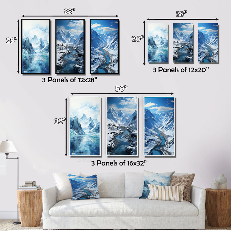 Alaska Glacial Reflections - Paysages, ensemble de 3 pièces d'art, Cadre noir, H 40 po x l 60 po