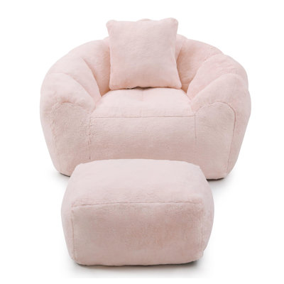 Fauteuil à billes géant avec repose-pieds, fauteuil à billes surdimensionné pour adultes et enfants, grand fauteuil en fausse fourrure avec rembourrage, grand canapé rembourré, canapé pour jouer, salle de séjour