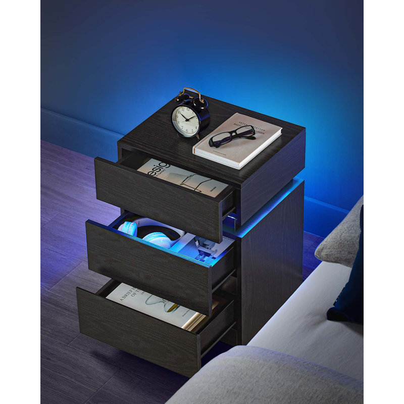 Casein 40cm W Manufactured Wood Bedside Table, Ebony Black