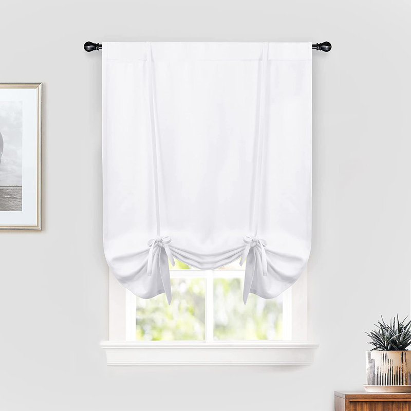 Makale Faux Linen  Textured Solid Color Blackout Tie Up Curtain for Kitchen Decorative Adjustable Balloon Rod Pocket Window Linen Curtain 1 Panel