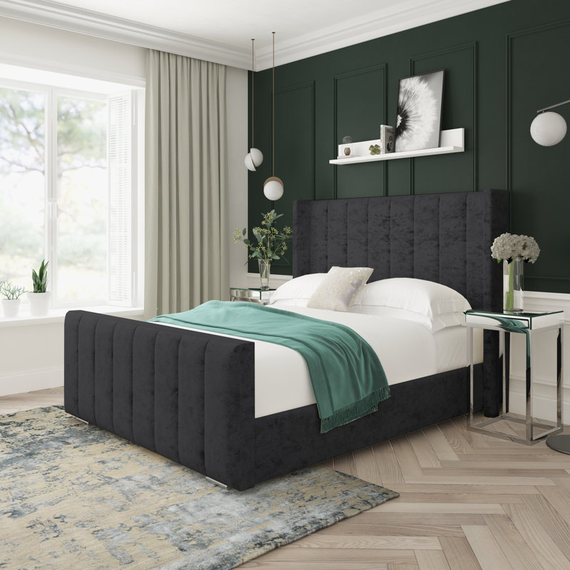 Willow Crushed Velvet Upholstered Bed Frame, Black, Small Double (4')
