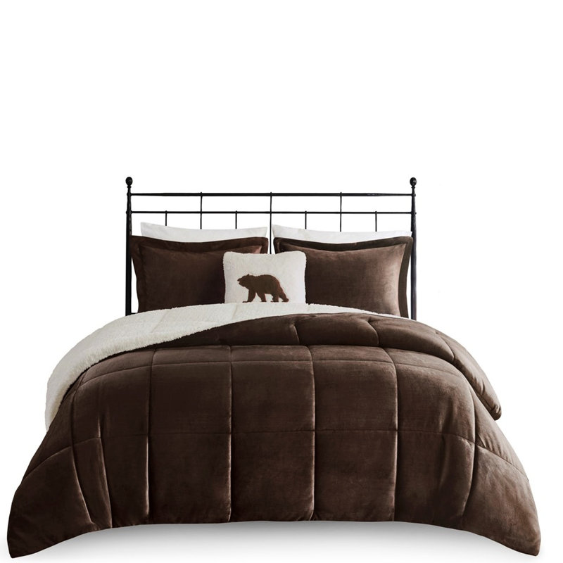 Édredon très grand - bourre, point de boîte l 102 po x l 86 po, 2 taies décoratives, 1 coussin chaud et invitant brun douillet 20 po x l 18 po x L 18 po
