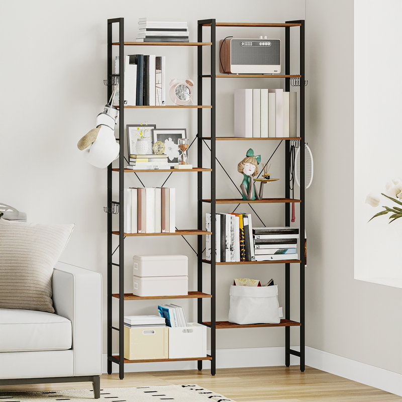 Tall Corner Bookcase, 6-Tier Bookshelf with Adjustable Storage Shelves Unit, Open Display Shelf for Living Room, Home Office, 24 x 102 x 185 cm, Industrial 