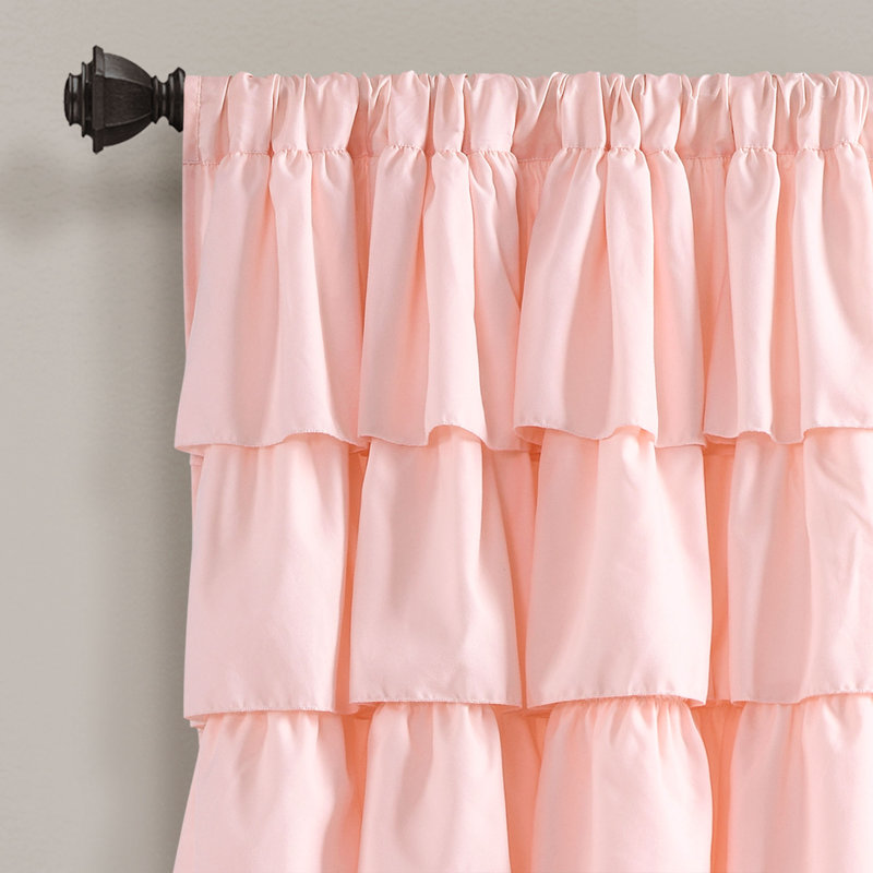 Blush Ruffled Light-Filtering Polyester Window Curtain Panel