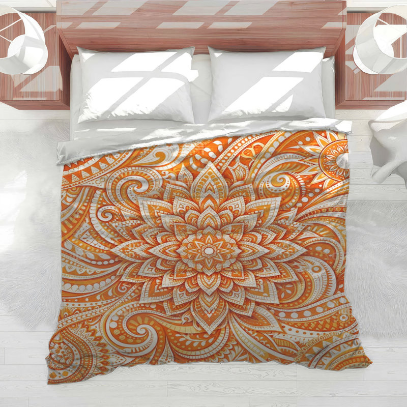 Édredon orange à motif cachemire, Lit simple