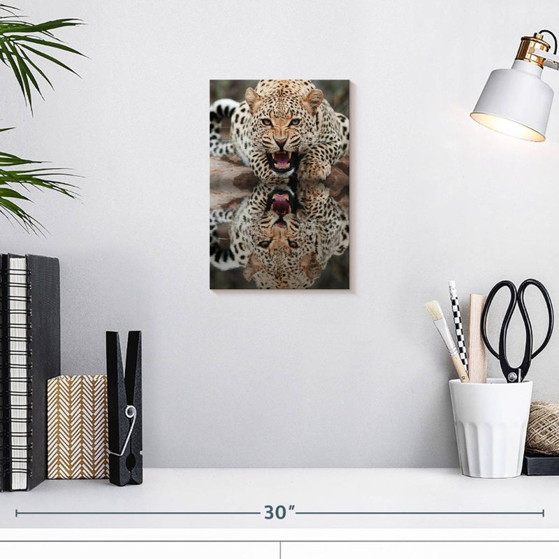 Brampt Leopard Growling Reflection, 12" H x 8" W
