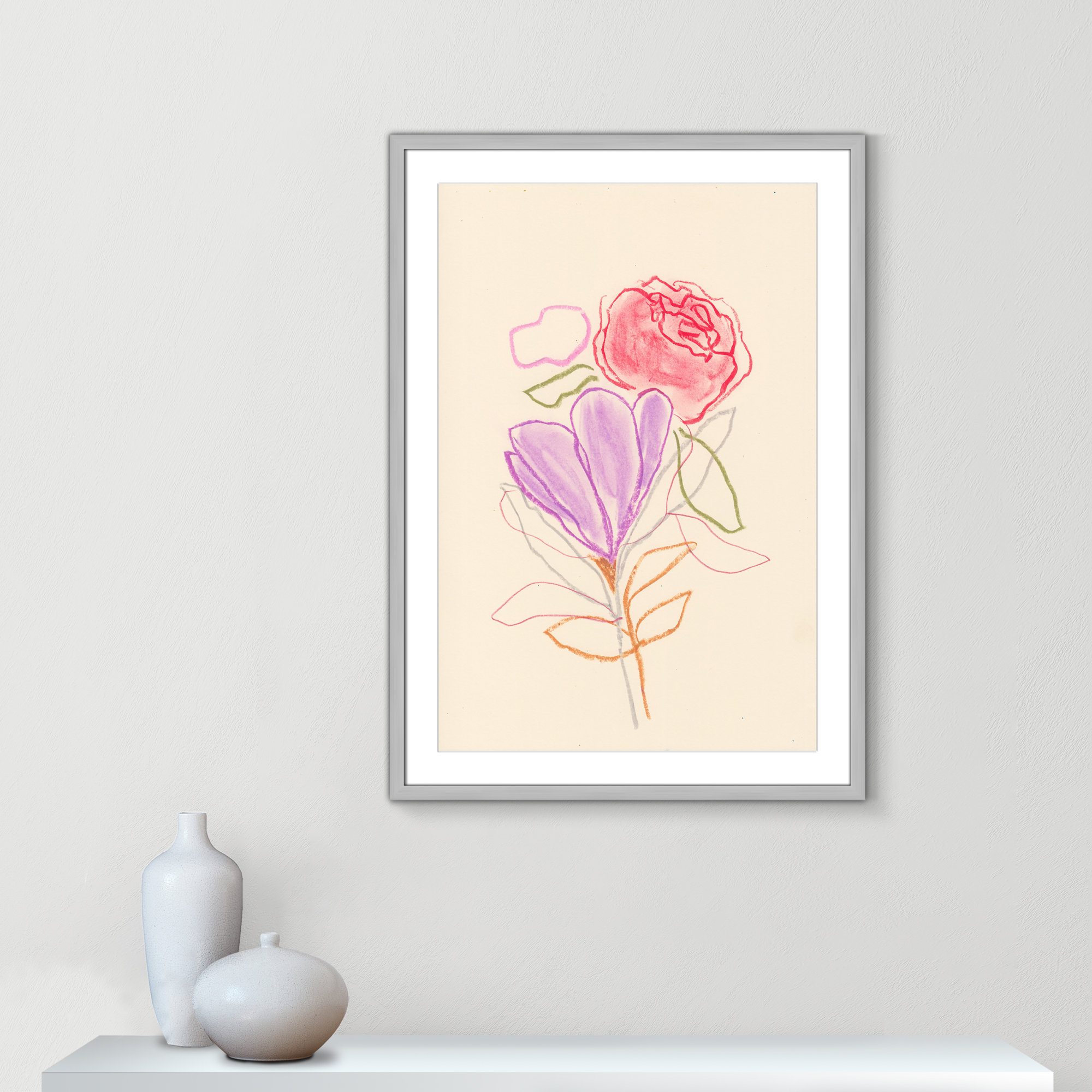 Simple Floral III Print by Bea Dina, Silver Single Picture Framed Paper, White, 35.5" H x 25.5" W x 1.25" D