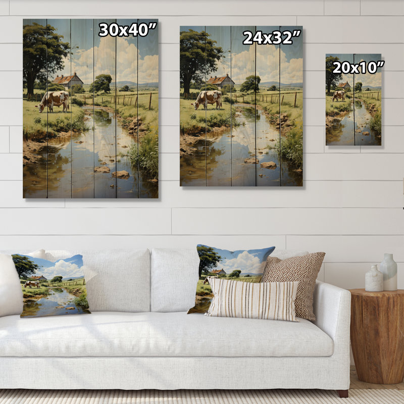 «Cow Farmstead Serenity» sur impression sur bois, H 40 po x l 30 po x P 0,78 po
