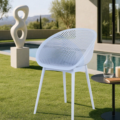 Ensemble de 2 chaises longues, bleues, toutes saisons, en plastique PP, intérieur / extérieur, sans entretien, configuration de 90 secondes, forme ergonomique, ensemble de chaises bleues en polypropylène de haute qualité