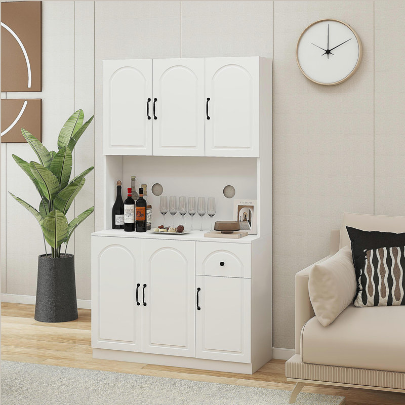 Armoire de rangement pour garde-manger 71 po avec comptoir four à micro-ondes 71 po, armoire à bahut autoportante avec tablettes réglables, 6 portes et 1 tiroir - blanc