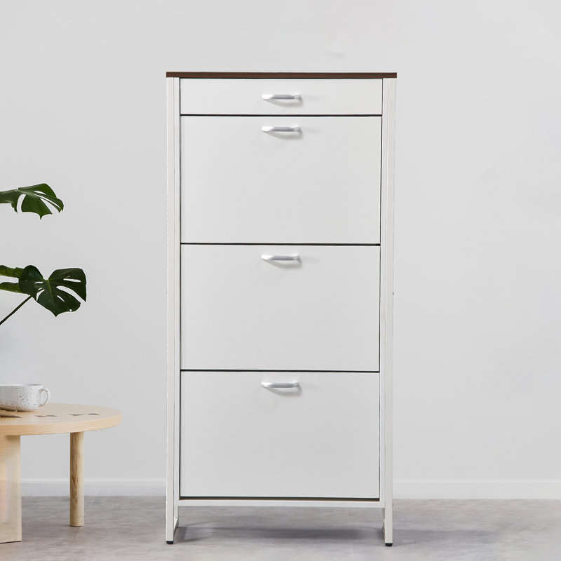 Armoire à chaussures mince avec 3 tiroirs rabattables et 1 tiroir, Blanc