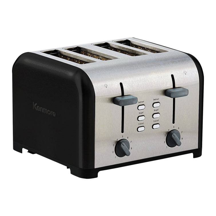 Kenmore 4-Slice Toaster, White Stainless Steel, Dual Controls, Extra Wide Slots, Bagel and Defrost