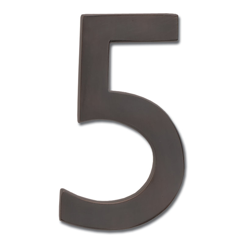 Numéro de maison à fixation affleurante, Cuivre foncé, Cinq, 5 pouces