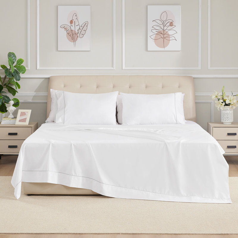 Sunflower Luxurious 100% Cotton Sateen Weave Snug Fit Pillowcases Set, Queen Pillowcase, White