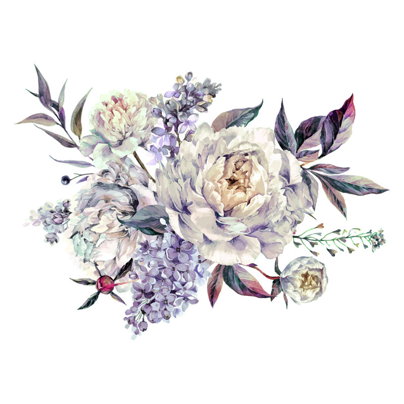 White Peonies And Lilac - Wrapped Canvas Painting, 30cm H x 30cm W x 3.8cm D