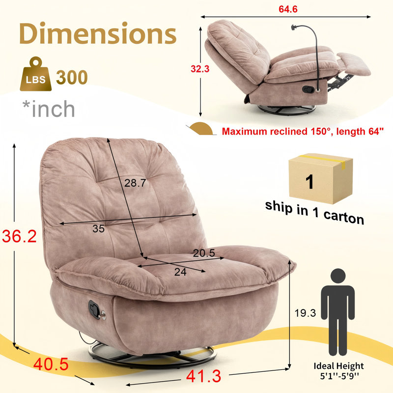 Fauteuil inclinable pivotant en velours rembourré, Brun