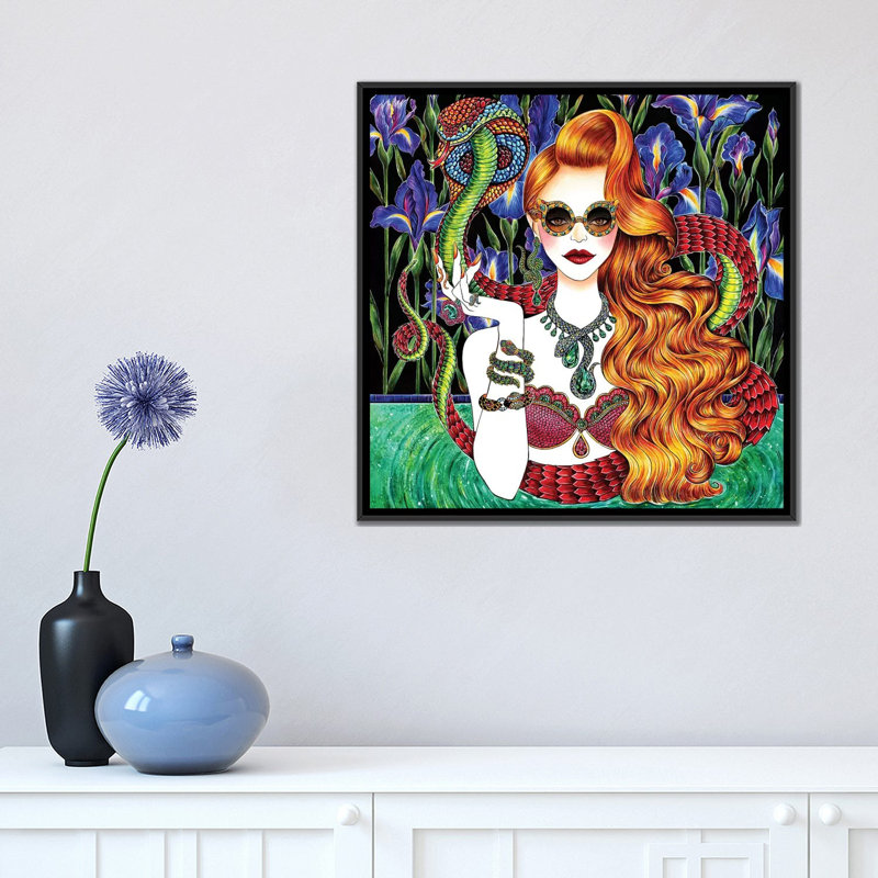 « serpent », impression sur toile, H 18 po x l 18 po x P 1,5 po, Toile avec cadre noir, Pas de tapis