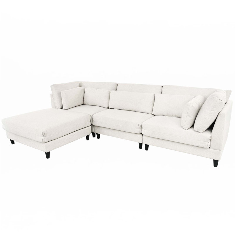 Modular Sectional Sofa With Movable Ottoman And 5 Pillows