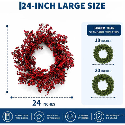 Couronne de Noël illuminée de 61 cm (24 po) avec 20 DEL, 8 modes d'éclairage, minuterie et fonctionnement à piles. Convient pour une utilisation intérieure ou extérieure, notamment pour les portes d'entrée.