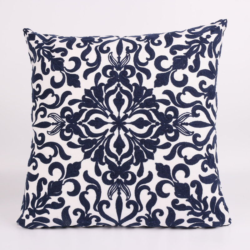 Floral Cotton Throw Pillow, Navy, 20" x 20"