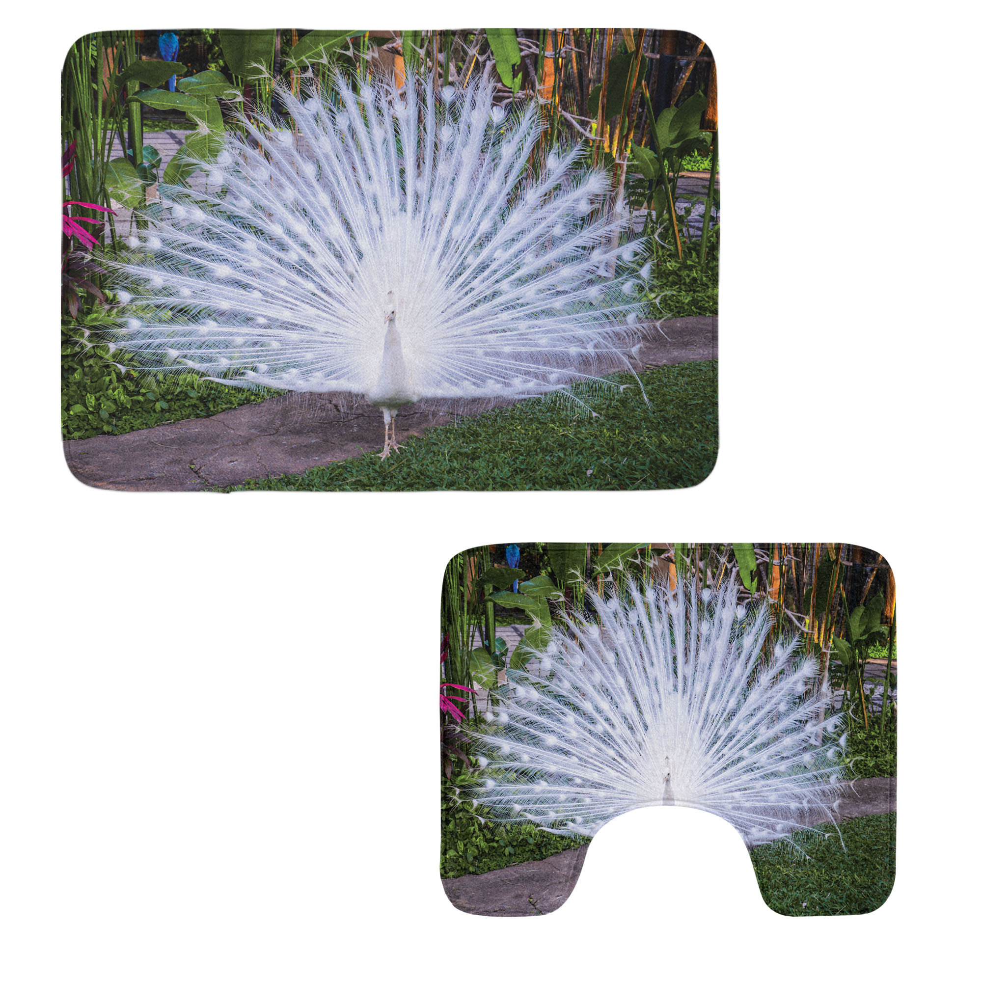 East Urban Home Peacock Bathroom Rug Set 2 Pieces Rectangle & Contour ...