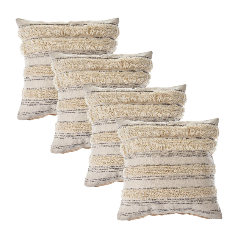 Cream / Beige Striped Cotton Throw Pillow Cover