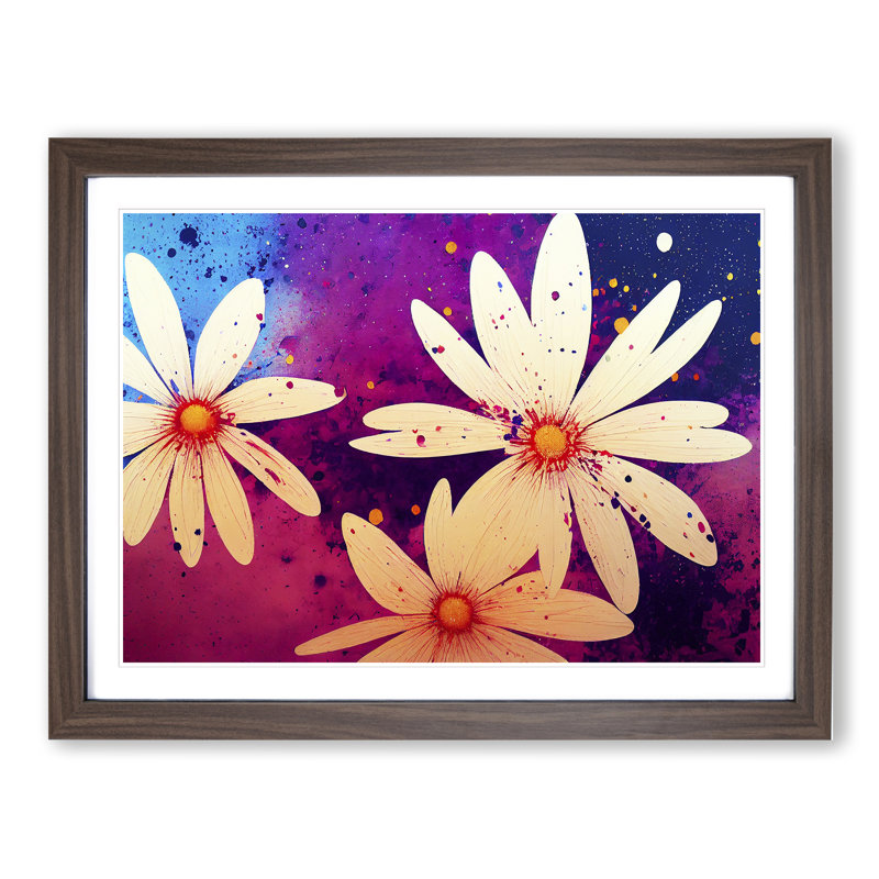 Daisy Flower Splash Vol.6 Abstract - Single Picture Frame Print, 46cm H x 64cm W x 2cm D, Walnut