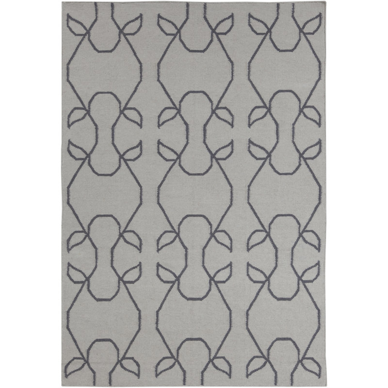 Chevella Authentic Flatwoven Handmade Dark Gray & Muted Gray Reversible Modern Abstract Organic Lattice Wool & Cotton Area Rug