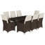 Ensemble repas 9 pièces pour patio avec coussins en rotin de polyester brun-106889344-106889347-106889350