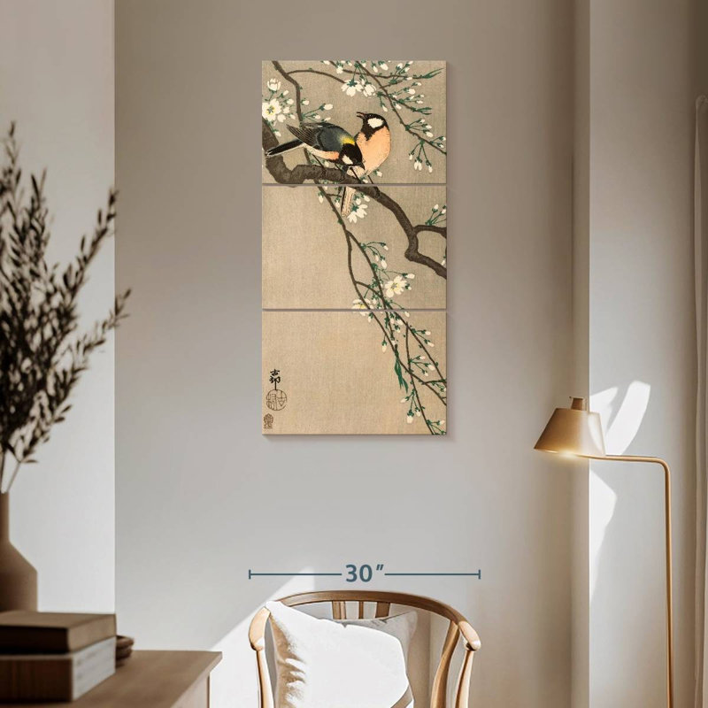 Songbirds On Cherry Branch, 62" H x 30" W