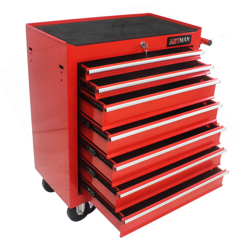 Chariot à outils multifonctionnel avec 7 roulettes - Rouge, Red