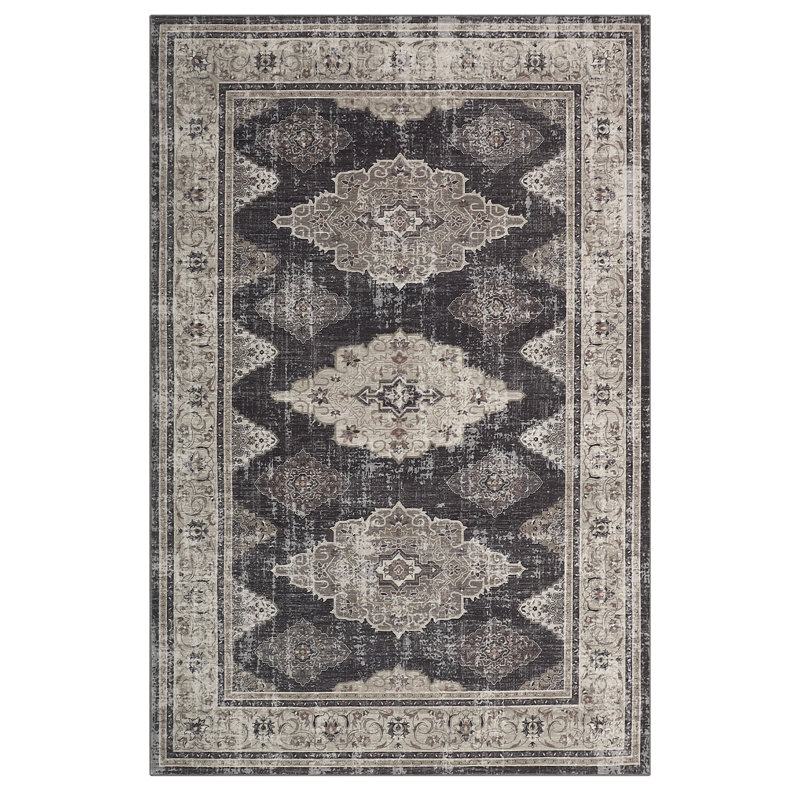 Medallion Machine Washable Rug with Rubber Backing for Living Room Non-Slip Area Rug Easy-Cleaning Vintage Floor Carpet for Bedroom Dining Room Office Playroom Nursery