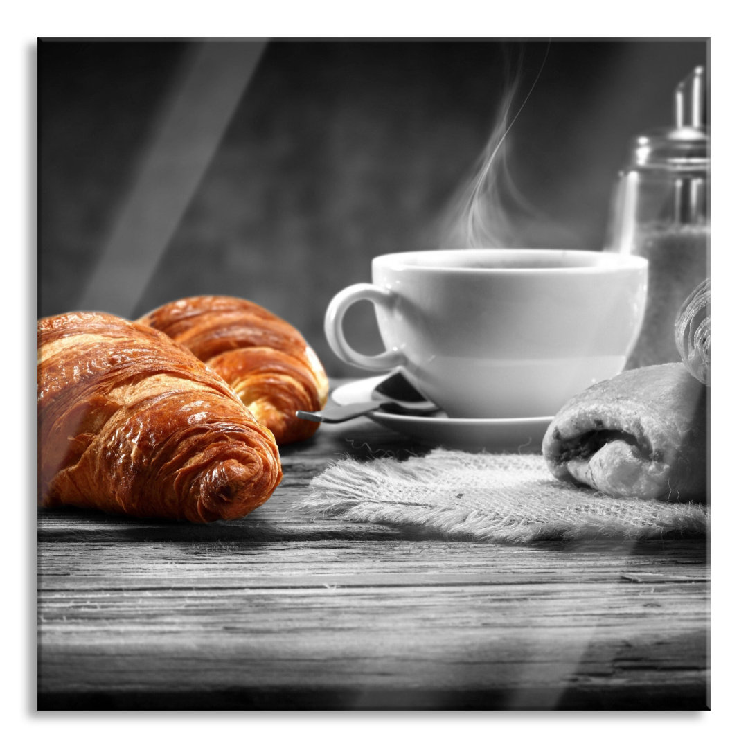 Glasbild-Croissants mit frischem Kaffee