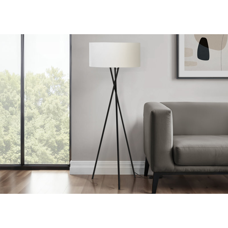 Lampe sur pied contemporaine avec base en métal et abat-jour en tissu (ampoule non incluse), Noir