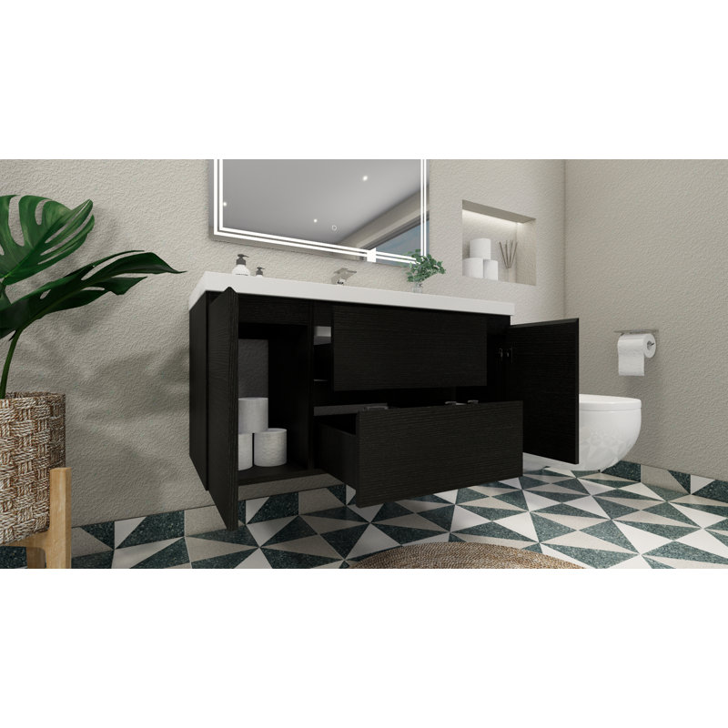 Base de meuble-lavabo simple mural 47 po 47 po, Noir