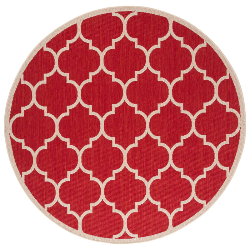 Arneshia Geometric Red/Beige Indoor/Outdoor Area Rug, Round 6'7"
