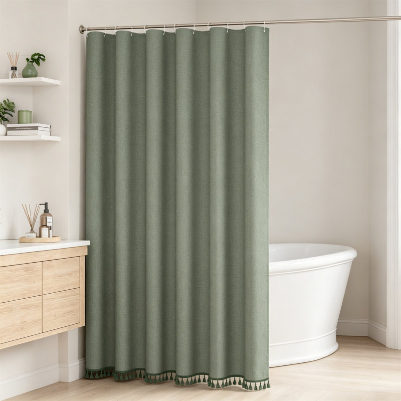 Rideau de douche Boho Farmhouse, Vert sauge uni