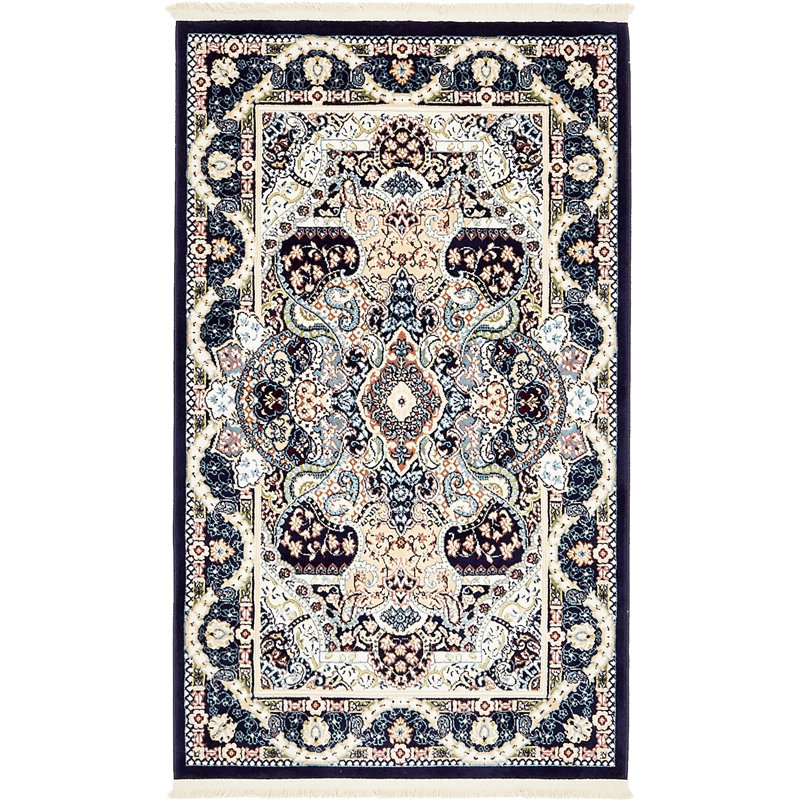 Tapis bleu marine / ivoire Eleanor, Rectangle 3 pi 1 po x 5 pi 3 po, Black