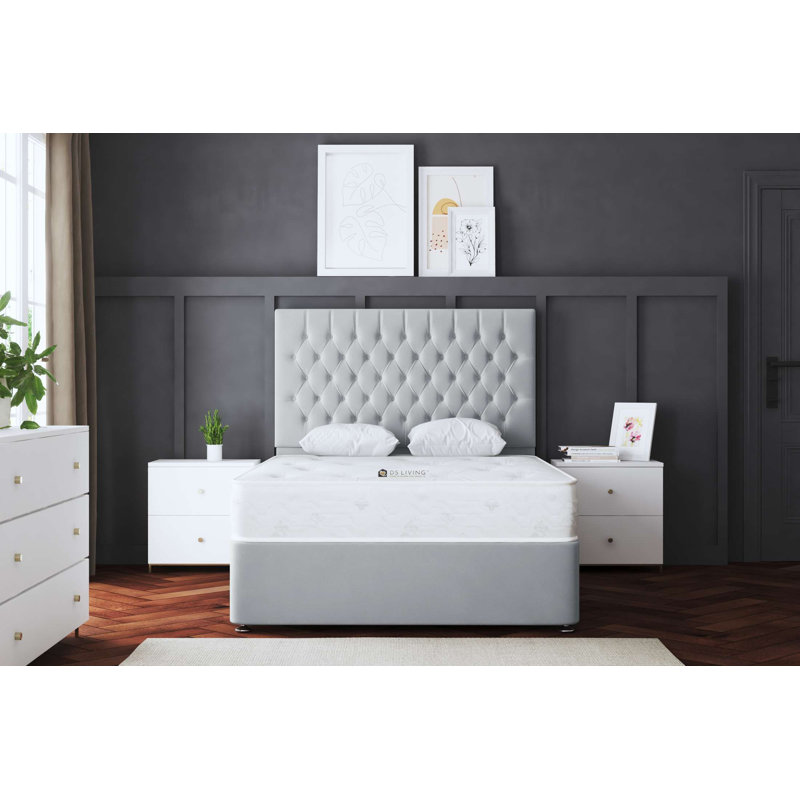 Seraphine Chesterfield Divan Bed with Headboard, Double (4'6), Silver