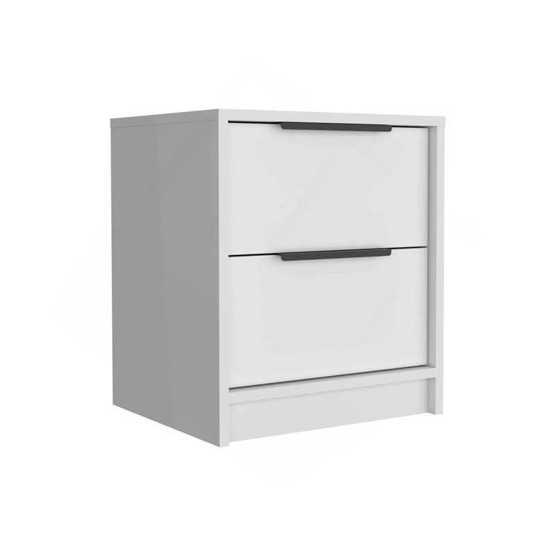 Modern Nightstand 19" H, Two Drawers, White, White