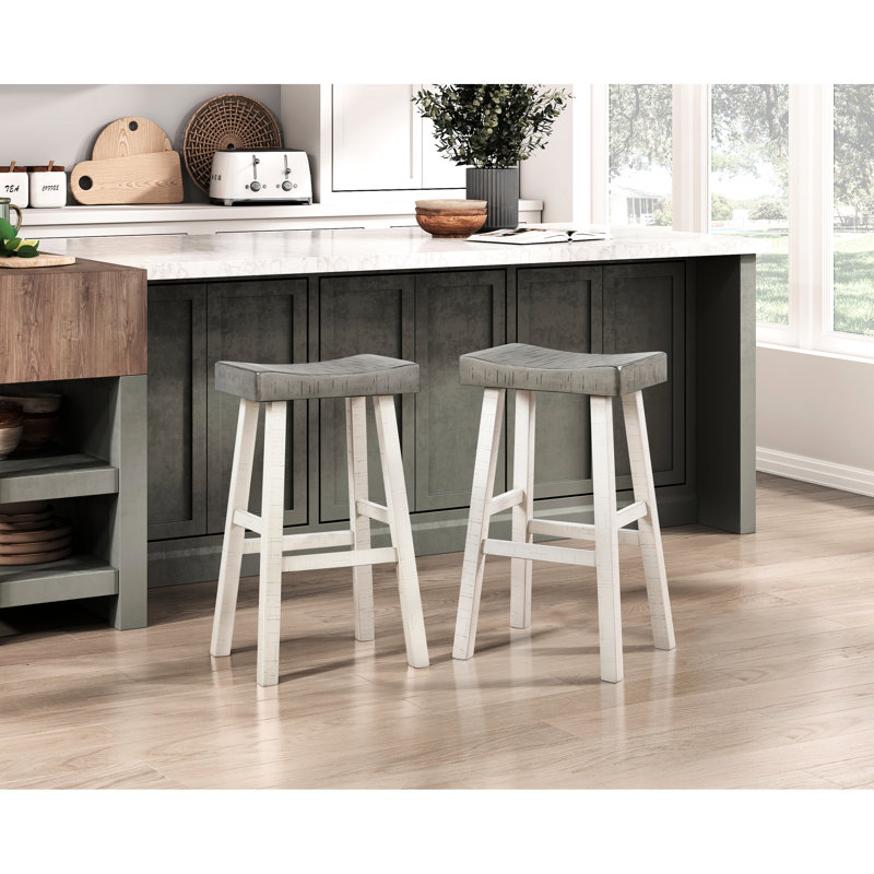 Tabourets de bar transitionnels, bois d'hévéa massif, 2 pièces, blanc et café, 250 lb 2 pièces en bois transitionnel, finition café, capacité