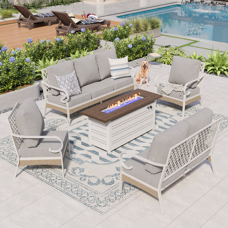 7 - Person Outdoor Furniture Sets With Fire Pit Table, Black/Gray/Black