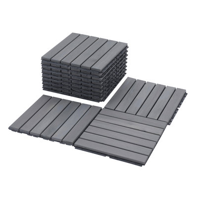 12 In. X 12 In. Square Acacia Wood Interlocking Flooring Tiles Striped Pattern Tiles (Pack Of 10)
