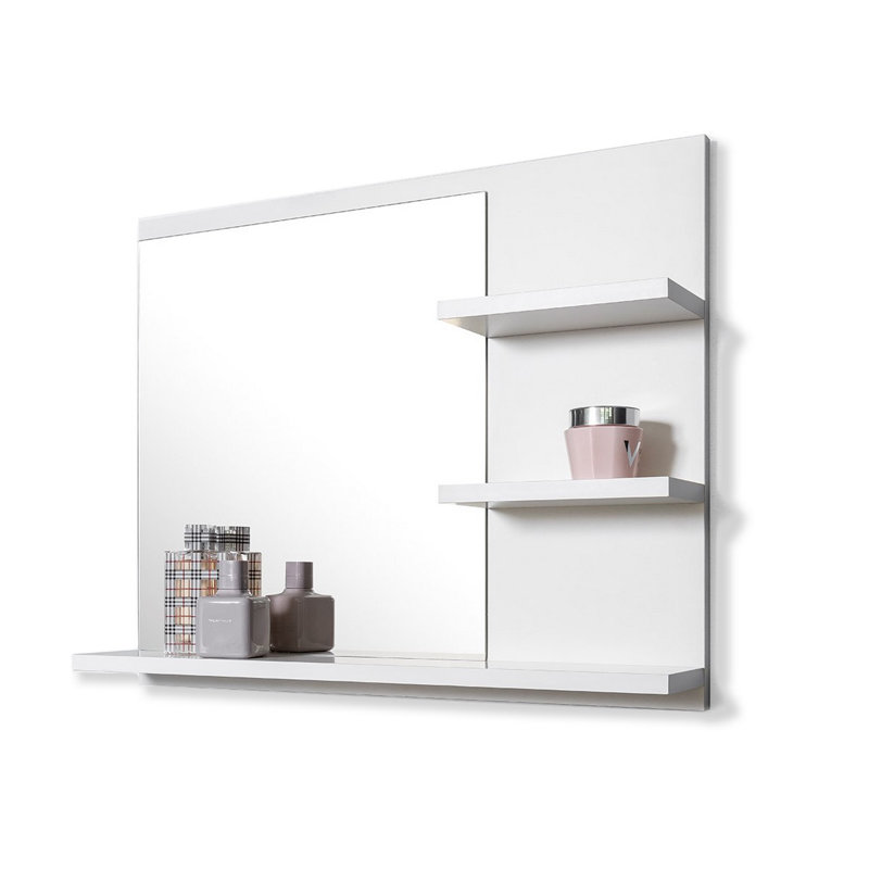 Jakia Rectangle Mirror with Shelves, White