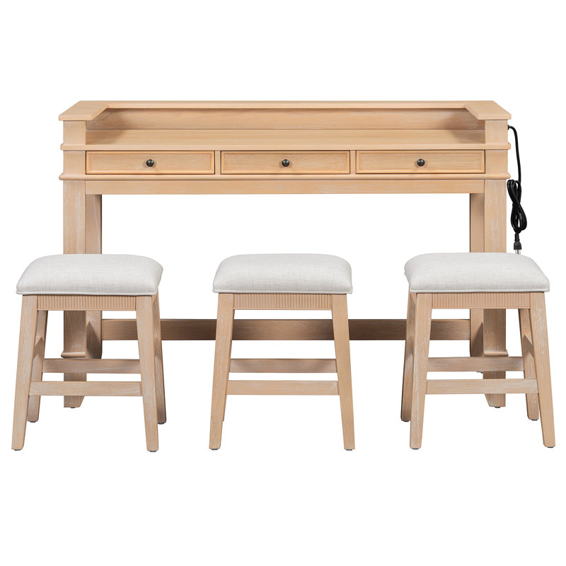 Ensemble de table de salle à manger 4 pièces pour 3 personnes, ensemble de table et chaises de cuisine rétro avec 3 tiroirs de rangement