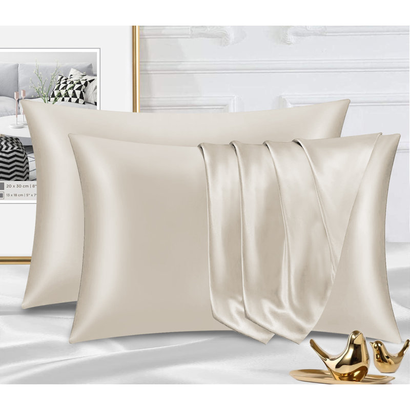 Satin Silk Pillow Cases Pack of 4 Super Soft Smooth Pillow Covers Breathable Hypoallergenic Envelope Closure, Khaki