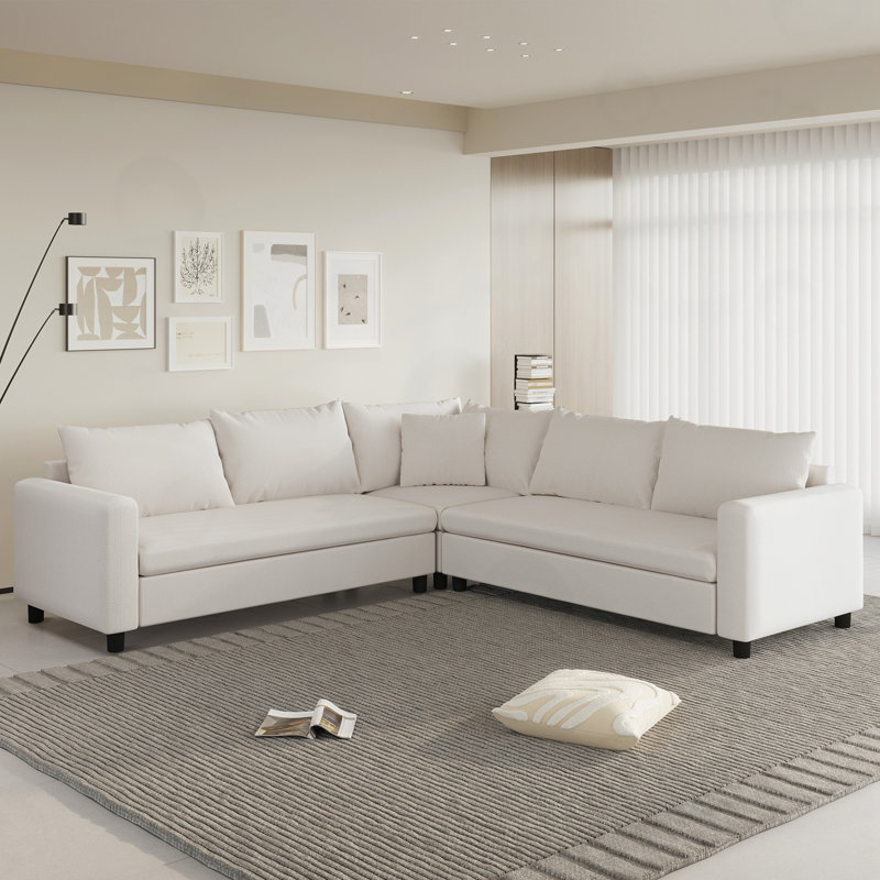 Canapé modulaire moderne en forme de L 92 po avec siège large, Chenille crème