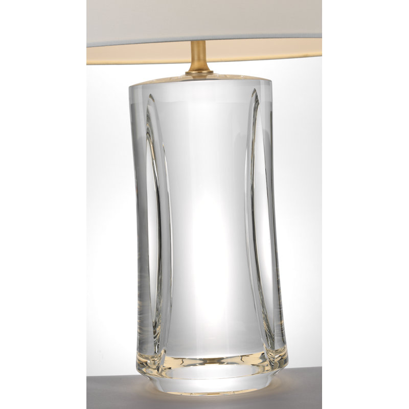 Julie Neill Figlia 28" Cordless V-Cut Round Table Lamp in Crystal with Linen Shade