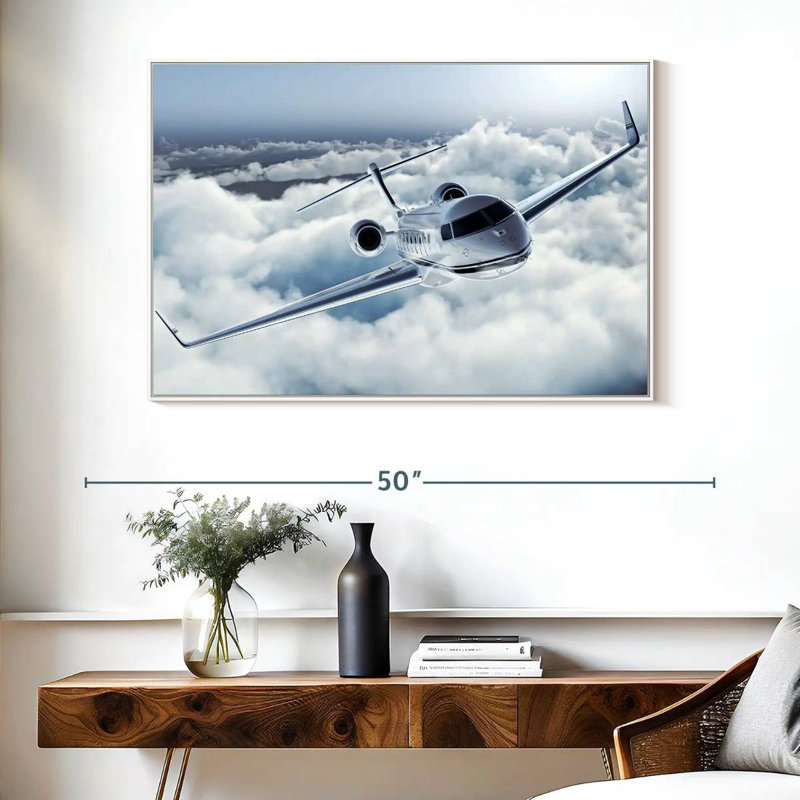 Flying Luxury Private Jet, Floating Frame White, 40" X 27"