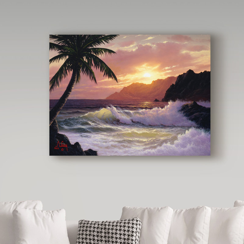 Fikes «Tropical Coast 2», reproduction de peinture à l'huile sur toile tendue, H 14 po x l 19 po